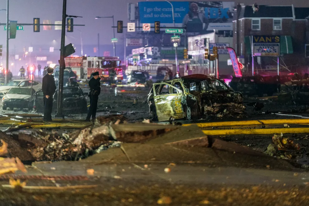 View of the wreckage from the plane crash. | Source: Getty Images