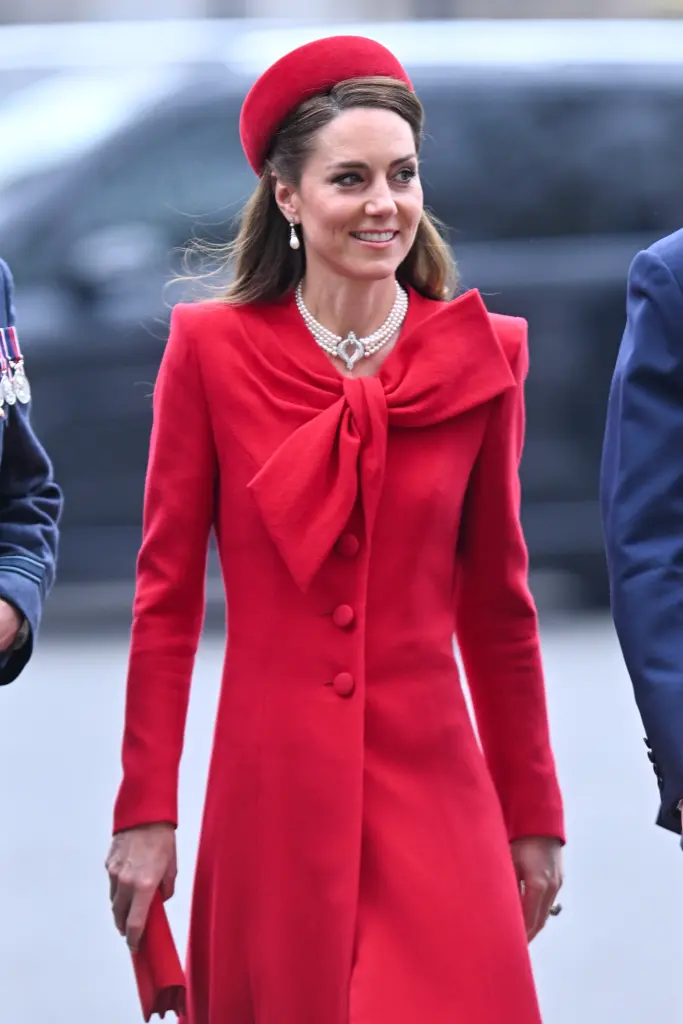 The Princess of Wales attended the annual Commonwealth Day service in London for the first time in two years, arriving in a four-strand pearl choker passed down from Queen Elizabeth.